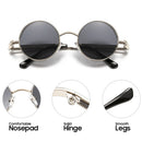 VIVIBEE Vintage Steampunk Red Sunglasses Men Round Punk Alloy Metal Retro Sun Glasses Women 2024 Goggles Gothic Style Shades