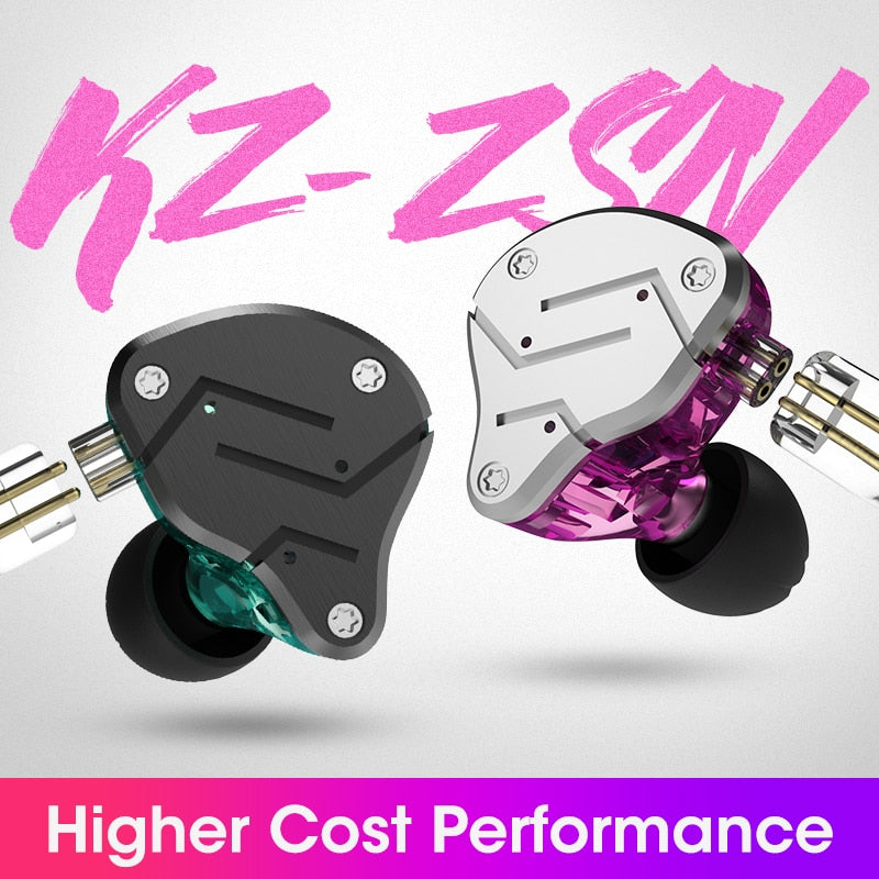 KZ ZSN Earphones 1DD+1BA Hybrid In Ear Monitor Noise Cancelling HiFi Music Earbuds Sports Stereo Bass Headset With Microphone