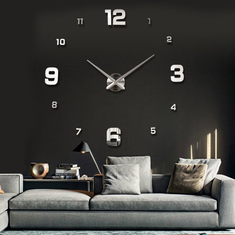 New Real Metal 3D DIY Acrylic Mirror Wall Clock Watch Clocks Home Decoration Modern Needle Quartz Stickers