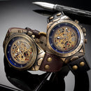 SHENHUA Motorrad Neues Design Transparenter echter Bronze-Gürtel Wasserdichte Skelett Herren Automatikuhr Top Marke Luxusuhr