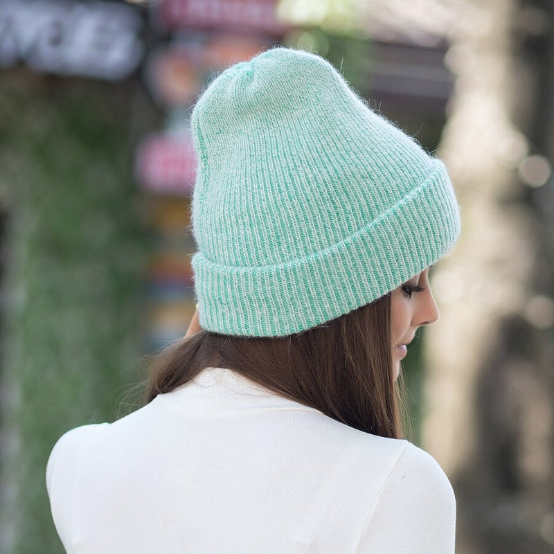 [Rancyword] Women Winter Hats Beanies Knitting Rabbit Wool Fur Hat Female Real Fur Skullies Caps Gorros Solid Color RC1222-2