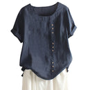 Vintage Cotton Linen Blouse 2022 Summer Boho Loose Tunic Tops Women Casual O Neck Short Sleeve Work Shirts Button Female Blusas