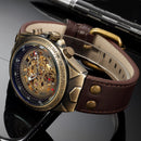 SHENHUA Motorrad Neues Design Transparenter echter Bronze-Gürtel Wasserdichte Skelett Herren Automatikuhr Top Marke Luxusuhr