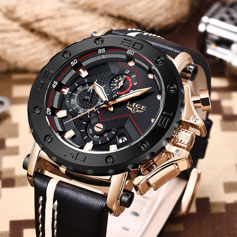 Relogio Masculino 2021 New LIGE Sport Chronograph Mens Watches Top Brand Casual Leather Waterproof Date Quartz Watch Man Clock