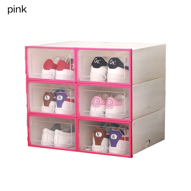 6PCS Flip Shoes Box Thickened Transparent Drawer Case Plastic Shoe Boxes Stackable Box Shoe Organizer Shoebox storage Shoe rack