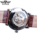 Winner 2019 Fashion White Golden Clock Date Display Brown Leather Belt Mechanical Automatic Watches for Men Top Brand Luxury
