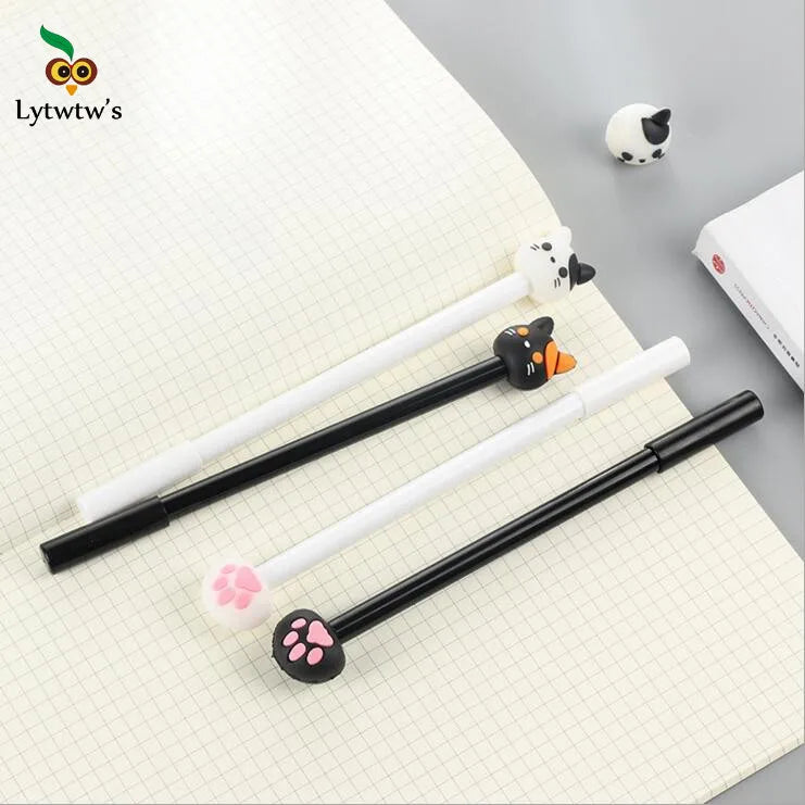 1 Pcs Lytwtw's Cartoon Cat Claw Paw Kawaii Cute School Supply Office Stationery Gel Pen Handles Creative sweet black cat lovely