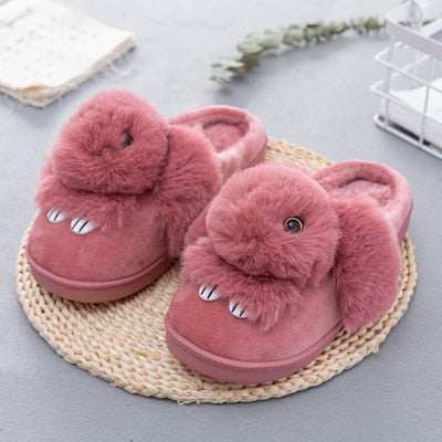 High Quality Women Slippers Lovely Rabbit Animal Prints Solid Flat Indoor Shoes Winter Plush Warm Home Slippers Size 36-43