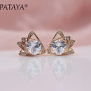 PATAYA New Arrivals 585 Rose Gold Color Triangular Cubic Zirconia Dangle Earrings Women Wedding Party Earring Fine Cute Jewelry