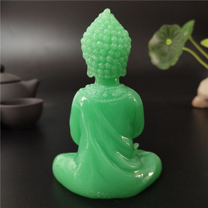 Glowing Meditation Buddha Statue Man-made Jade Stone Ornament Thai Buddha Sculpture Figurines Luminous Home Garden Decoration