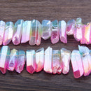 Titanium Natural Top Drilled Raw Crystal Quartz Points Beads Charm 15.5" Strand Rainbow Crystal Stick Pendant DIY Jewelry Making