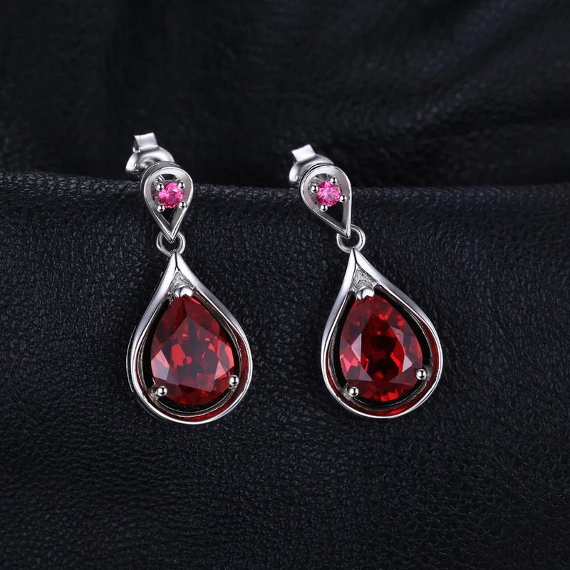 JewelryPalace Water Drop 7.6ct Created Red Ruby 925 Sterling Silver Dangle Drop Earrings for Women
