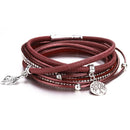Amorcome Vinatge Tree of Life Charm Leather Bracelets for Women Boho Rhinestones Double Wrap Bracelets &amp; Bangles Female Jewelry