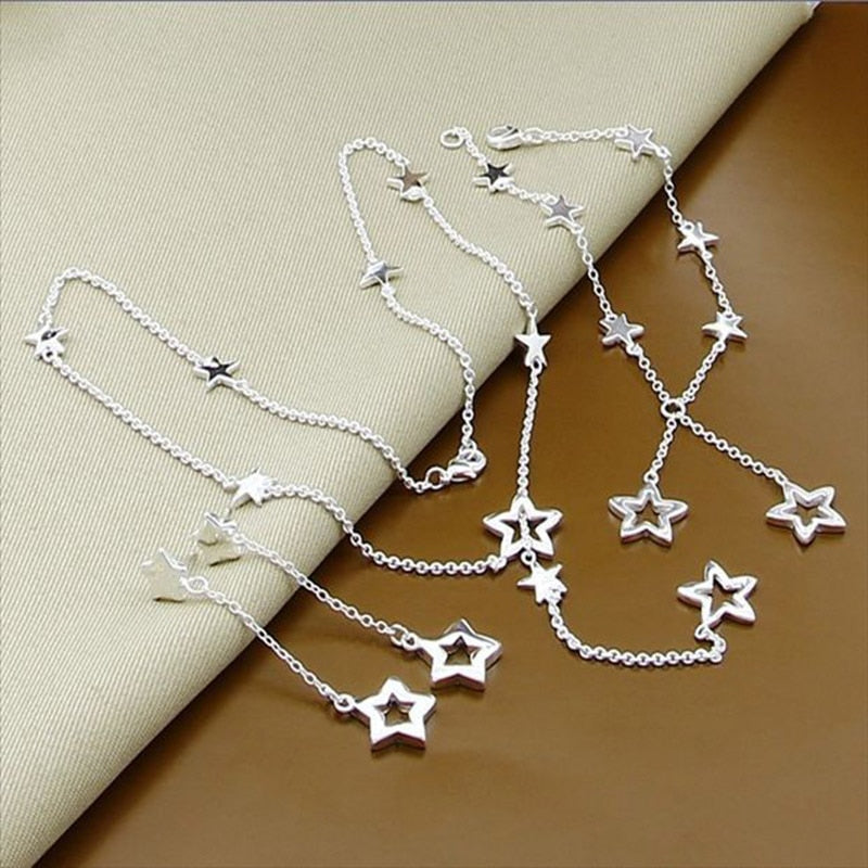 925 Silver Shine Star Sets Necklaces Bracelets Long Earrings For Women Bridal Fashion Jewelry