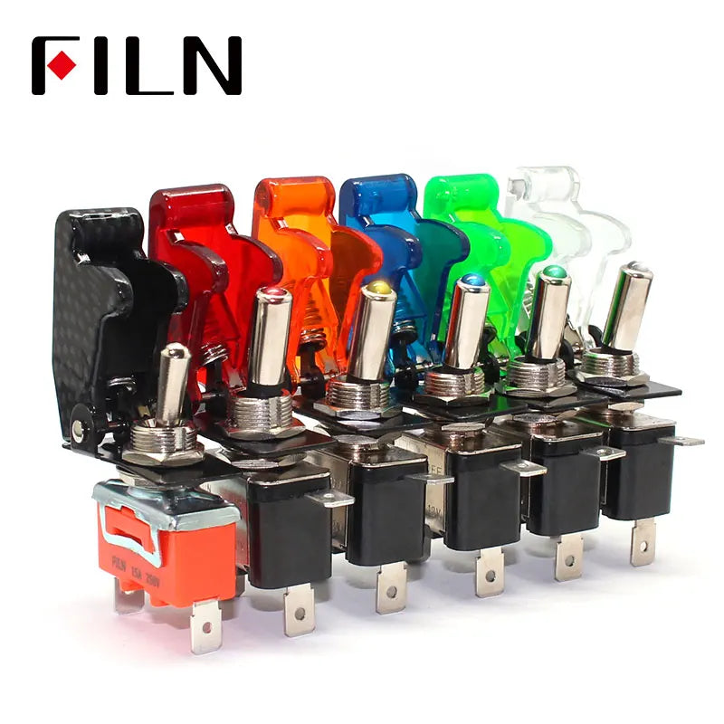 FILN  Rocker switch Auto Car Boat Truck Illuminated Led Toggle Switch With Safety Aircraft Flip Up Cover Guard 12V20A ASW-07D