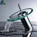 Free Shipping Glass Spout Waterfall Basin Faucet Single Lever Bathroom Vanity Sink Mixers with Hot and Cold Water Deck Mounted