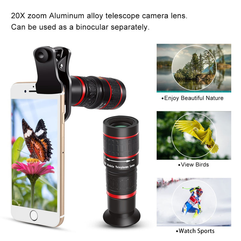 Aokin Mobile Phone Lens Universal Clip 18X 20X Zoom Cellphone Telescope Lens Telephoto Smartphone Camera Lens For iPhone Xiaomi