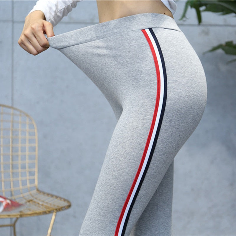 High Quality Cotton Leggings Side stripes Women Casual Legging Pant Plus Size 5XL High Waist Fitness Leggins Plump Female