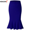Summer Fashion Women High Waist Mermaid Skirt Solid Color Knee Length Trumpet Skirts Lady Office Wear Skirts