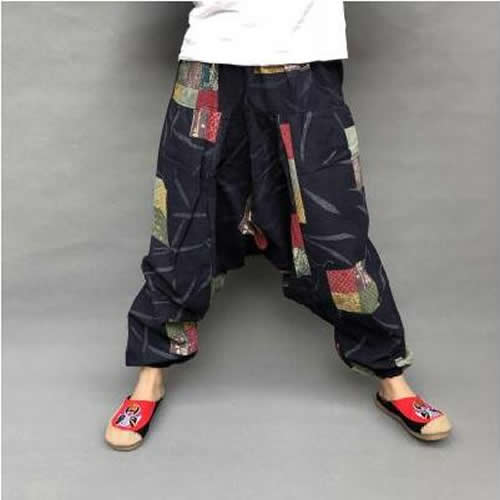 Baggy Harem Pants Women Causal Print Hippie Joggers Cross-Pants Loose Trousers Aladdin Lantern Wide Leg Cotton Linen Pants Plus