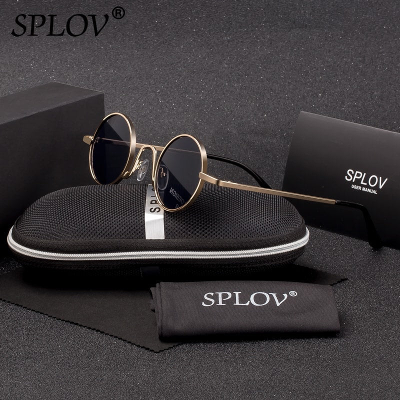 SPLOV Vintage Rap Sunglasses Men Women Steam Punk Style Hip-Hop Small Round Metal Frame Eyewear Retro Gafas De Sol With Case