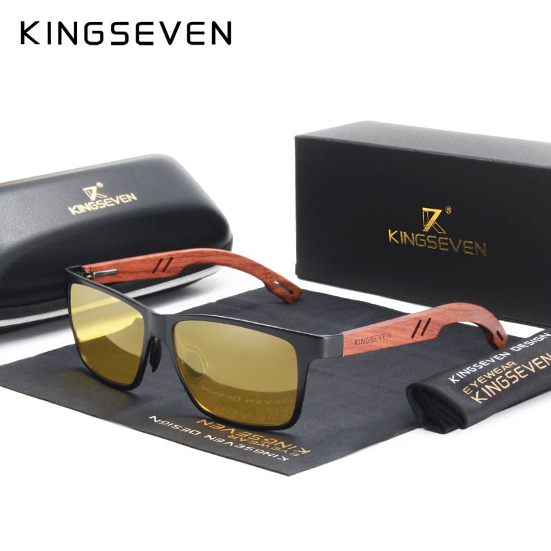 KINGSEVEN Designer Handmade Women Sunglasses Men Polarized Natural Bubinga Wooden+Aluminum Fashion Sun Glasses Square UV400