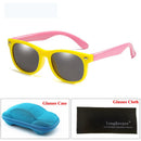 LongKeeper Spiegel Kinder Sonnenbrillen mit Etui Jungen Mädchen Polarisiert Silikon Sicherer Sonnenschutz Brille Geschenk Für Kinder Baby UV400 Gafas
