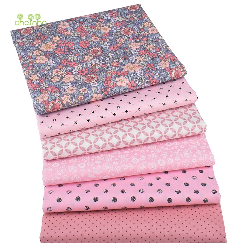 Chainho,6pcs/Lot,Pink Floral Series,Printed Twill Cotton Fabric,Patchwork Cloth For DIY Sewing Quilting Baby&Children's Material