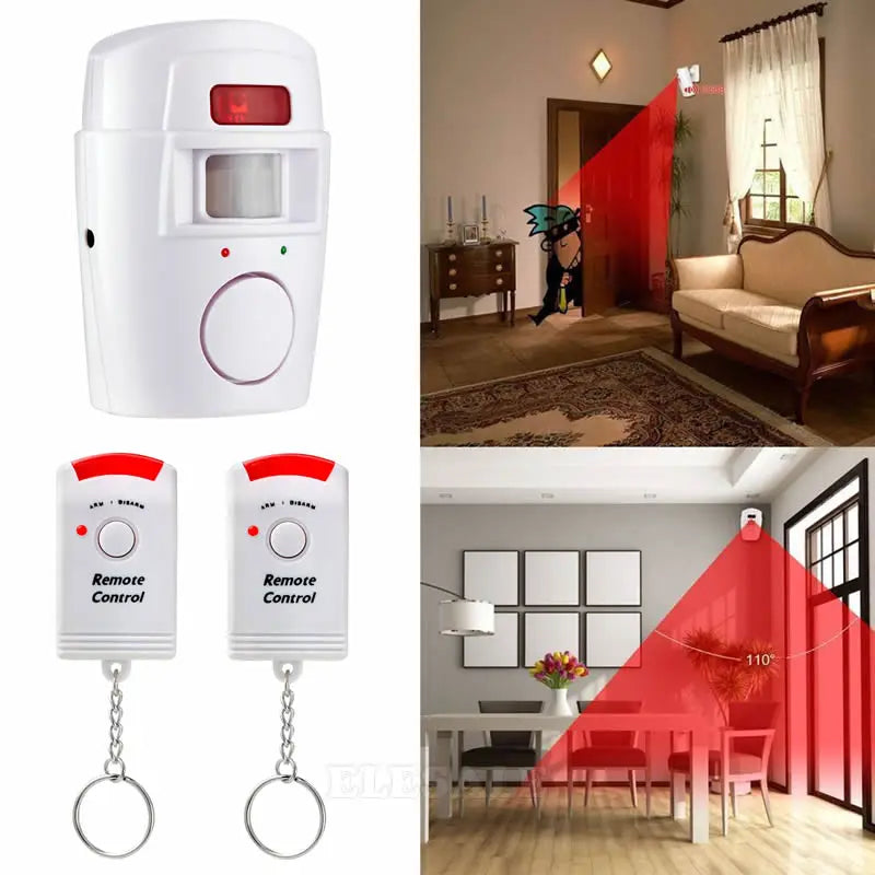 Wireless PIR Motion Sensor Detector Alarm With 2 Remote Control Power Adapter For Home Shed Garage Caravan Alarm Security System