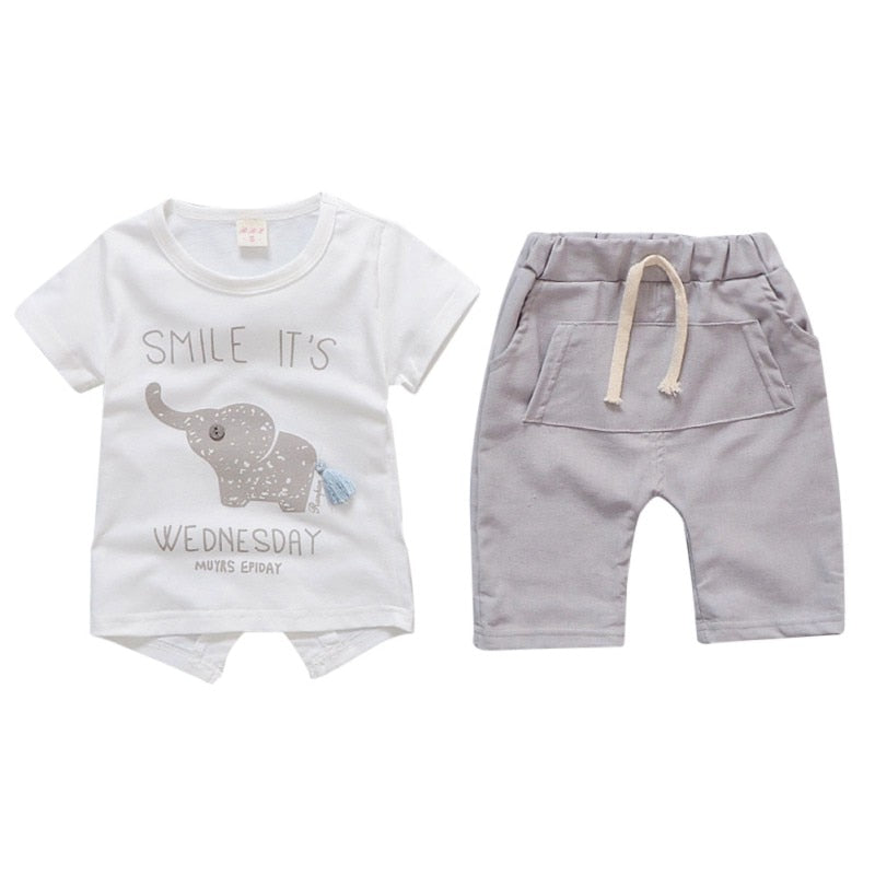 Baby Boy Clothes Summer Brand Infant Clothing Elephant Short Sleeved T-shirts Tops Striped Pants Kids Bebes Jogging Suits