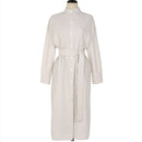 Colorfaith DR1800 2023 Gestreiftes Baumwoll- und Leinenhemdkleid Schnürung Damen Frühling Sommer Elegant Koreanische Mode Lange Kleider für Damen