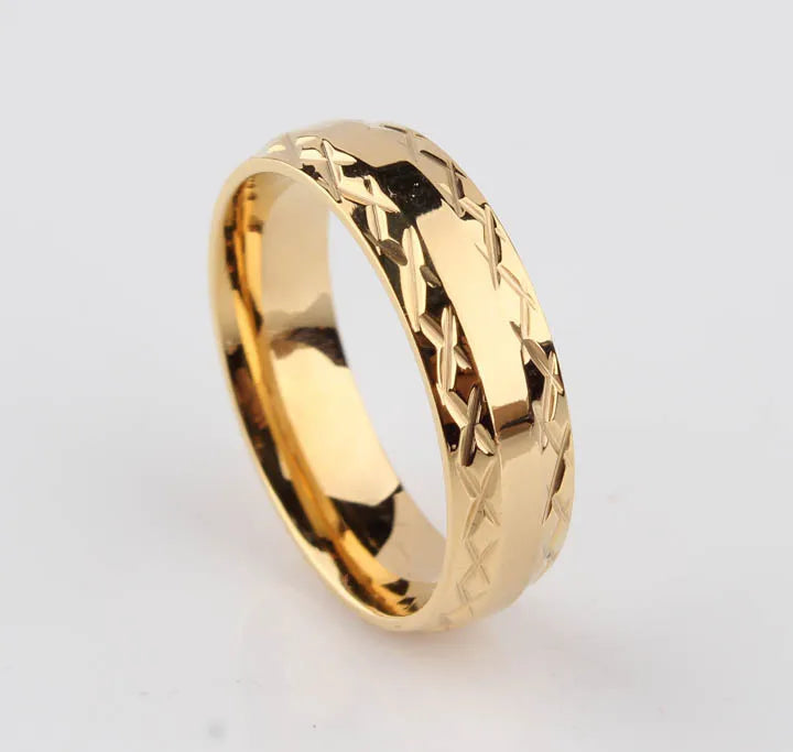 gold color lace wedding rings for men women 6mm pattern stainless steel couple Promotion  jewelry wholesale