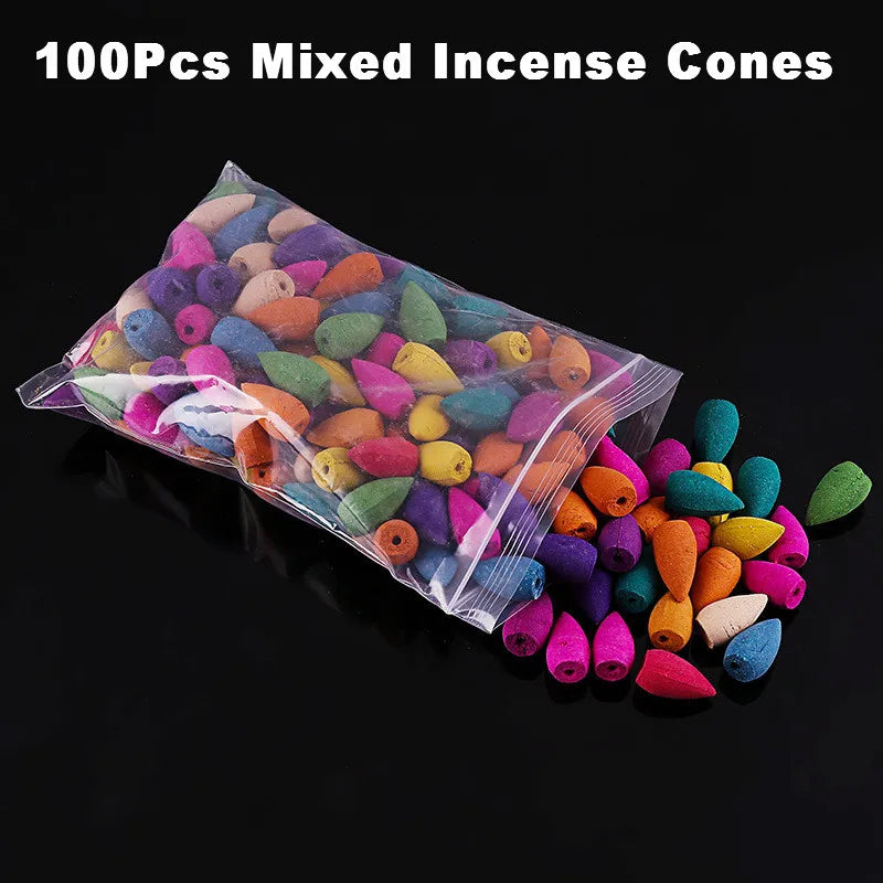 100Pcs Mixed Incense Cones Use For Backflow Incense Burner Anti-Odour Cone Incense Mix Scent