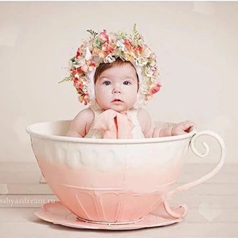 Newborn Photography Props Iron Basket Tea Cup photo Accessories Infantil Toddler Studio Shooting Photo Props Shower Gift