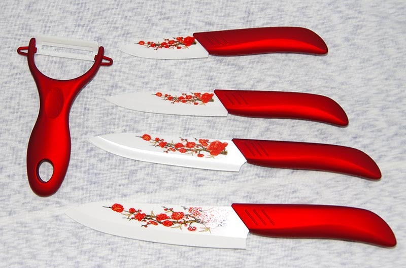 FINDKING brand Zirconia kitchen Ceramic fruit Knife Set Kit 3" 4" 5" 6" inch with Flower printed+ Peeler+Covers