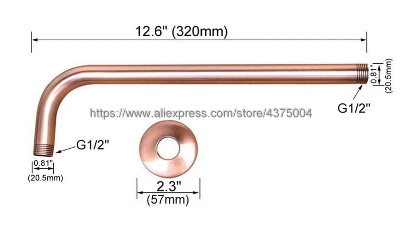 Antique Red Copper Round 8" Rainfall Shower Head, Extension Pipe Wall Arm Shower Arm Bathroom Accessory (Standard 1/2") Nsh100