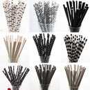 25pcs Black Paper Drinking Straws Star Striped Mustache zebra Paper Straw for Baby Shower Wedding Birthday Halloween Party Decor