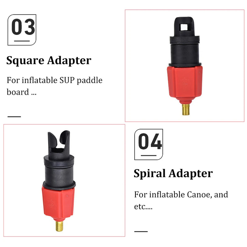 4 IN 1 Car Air Compressor Air Valve Adapter Vehicle Air Pump Valve Adaptor for Inflatable Air Mattress Bed Boat Canoe Kayak SUP