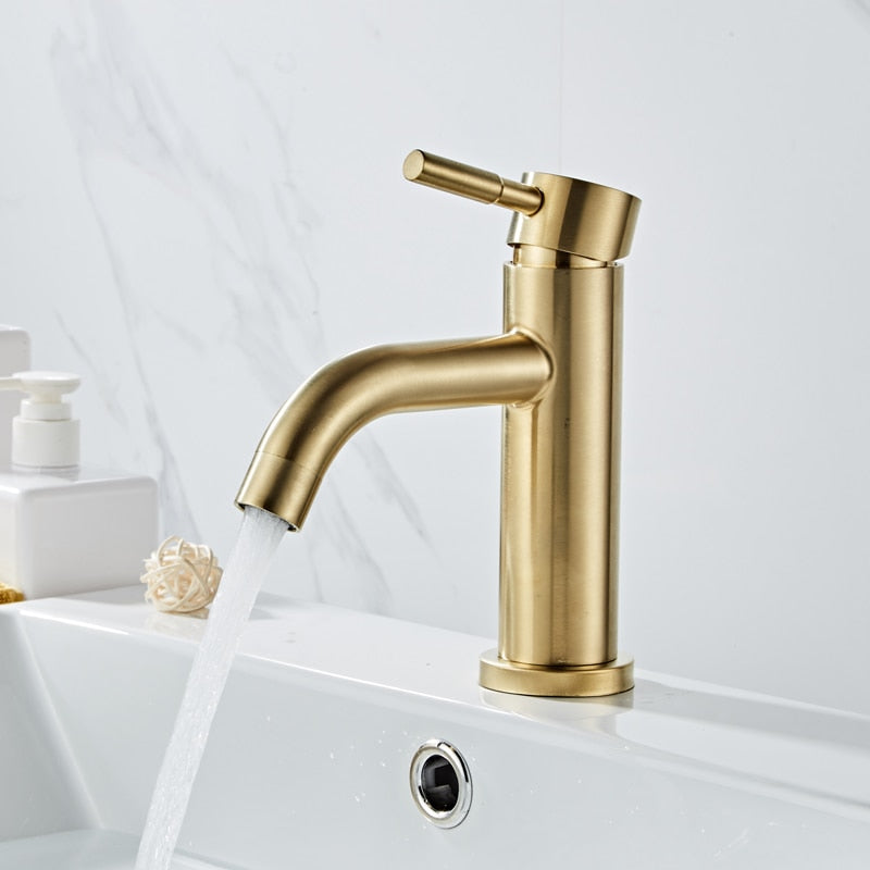 Bathroom Faucet Solid Brass Bathroom Basin Faucet Cold And Hot Water Mixer Sink Tap Single Handle Deck Mounted Brushed Gold Tap