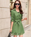 Women's Coat Spring 2022 Streetwear Trench Overcoat Turn-down Collar Slim Fit Double Breasted Lace Long Female Jacket Clothes