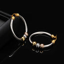 Fashion Korean Gold Color Big Hoop Earrings With Three Beads Round Circle Stainless Steel Earrings For Women Trendy Hiphop Rock