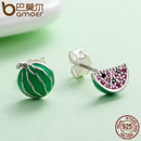 BAMOER Trendy New 925 Sterling Silver Exquisite Watermelon Fruits Stud Earrings for Women Sterling Silver Jewelry Bijoux SCE105