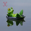 Resin Floating Bamboo raft Frog Statue duck Sculpture Outdoor Garden Pond Decorative Home  Fish Tank Garden Decor Desk Ornament