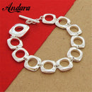 925 Sterling Silver Color  Bracelets  Square Round Cuff Bracelet Bangle Top Quality Fashion Jewelry For Women Men Y012