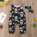 Citgeett Halloween Newborn Skull Floral Baby Boys Girls Romper Sleeveless Jumpsuit Headband Outfits Summer Holiday Clothes