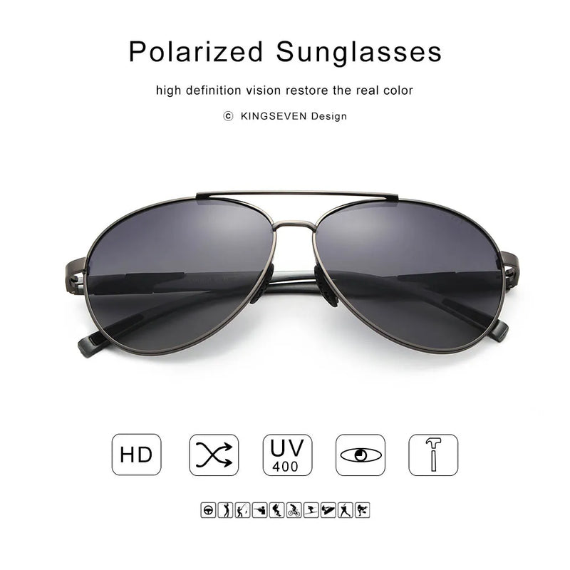KINGSEVEN New Aviation Gun Gradient Sunglasses Brand Men Design Sun glasses Polarized HD Aluminum Driving Oculos N7228