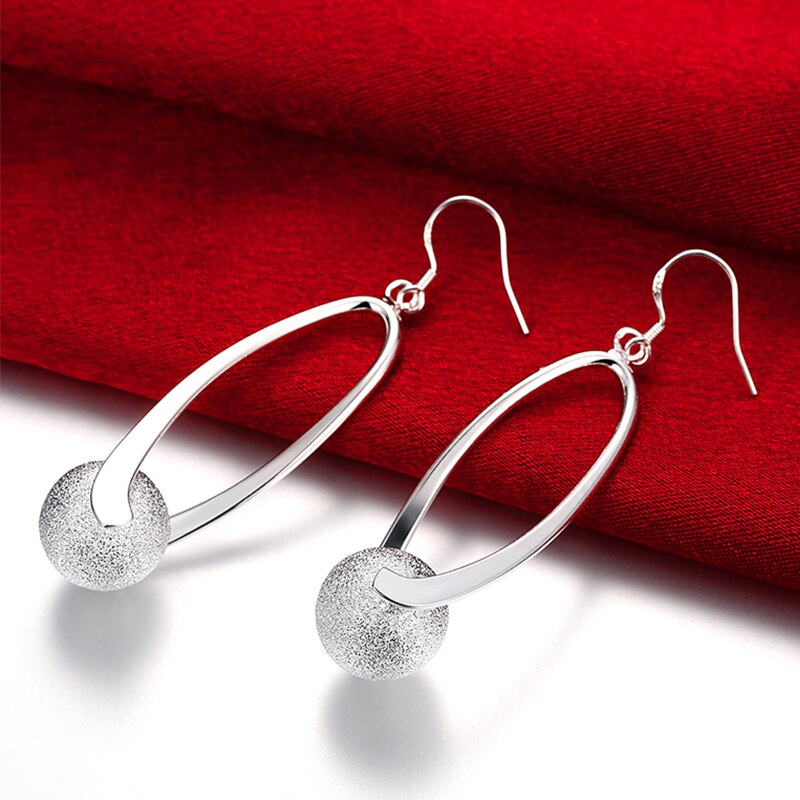 Silver 925 Jewelry Earrings Long Sanding Ball Earring For Women Wedding Fashion Jewelry