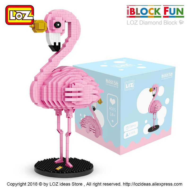 LOZ Diamond Blocks Flamingo Toy Pink Bird Action Figure Colorful Cartoon Animals Educational Bricks DIY Kids Children Gift 9205