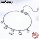 WOSTU Hot Sale Real 925 Sterling Silver Stars & Moon Chain Adjustable Bracelet For Women Girl S925 Silver Jewelry Gift CQB107