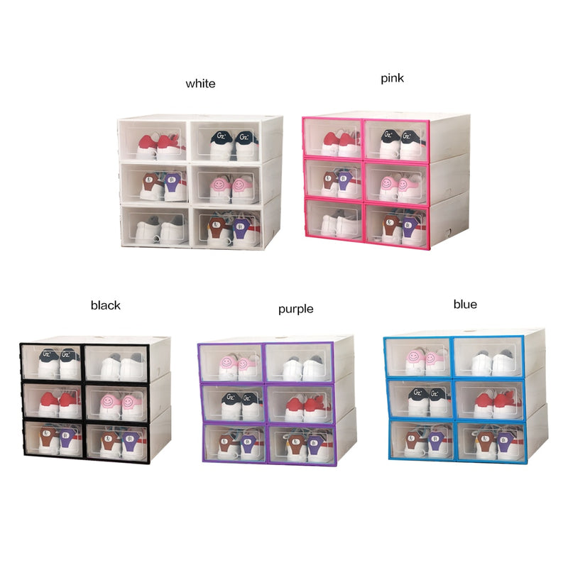 6PCS Flip Shoes Box Thickened Transparent Drawer Case Plastic Shoe Boxes Stackable Box Shoe Organizer Shoebox storage Shoe rack